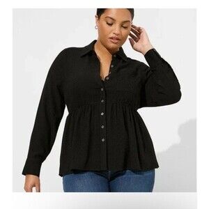 Torrid Black Peplum Gauze Button Up Top Size 2